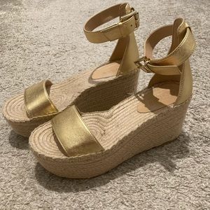 J. Crew gold ankle strap platform espadrille sandals